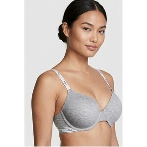 PINK Victoria's Secret Lightly Lined Underwire Bra Heather Gray Logo 36G